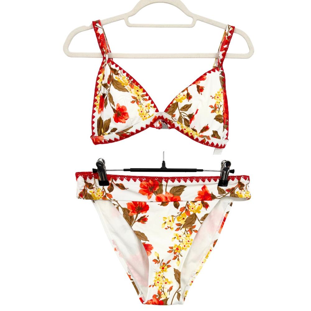Cupshe Size M Bikini Set Top & Bottom Floral Orange Yellow White Poppies Daisies